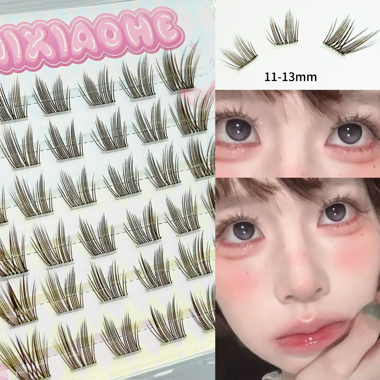 Lash Adhesive Glue - ミクシャオヘ ブラックブラウン グルーフリー チェリーラッシュクラスター 11-13mm ウィスピー