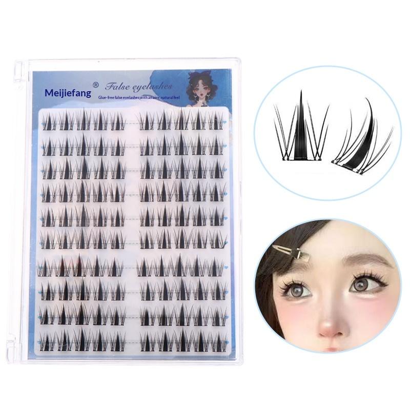 Lash Adhesive Glue - テクスチャ10列セルフ接着マンガ風つけまつげ、セクショナルタイプ、ナチュラル効果、接着剤不要、旅行用メイクキットに最適