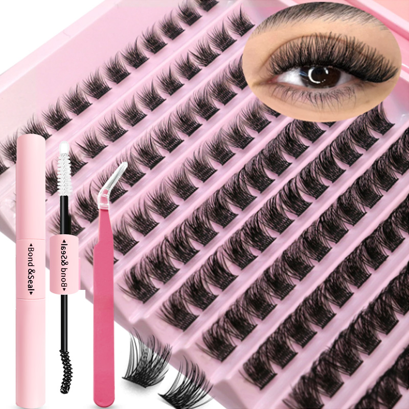 Eyelash Extension Human Hair - DIY まつげエクステンションキット個別まつげクラスターミックスラッシュクラスター、ラッシュボンドとシールとラッシュアクセサリー付き