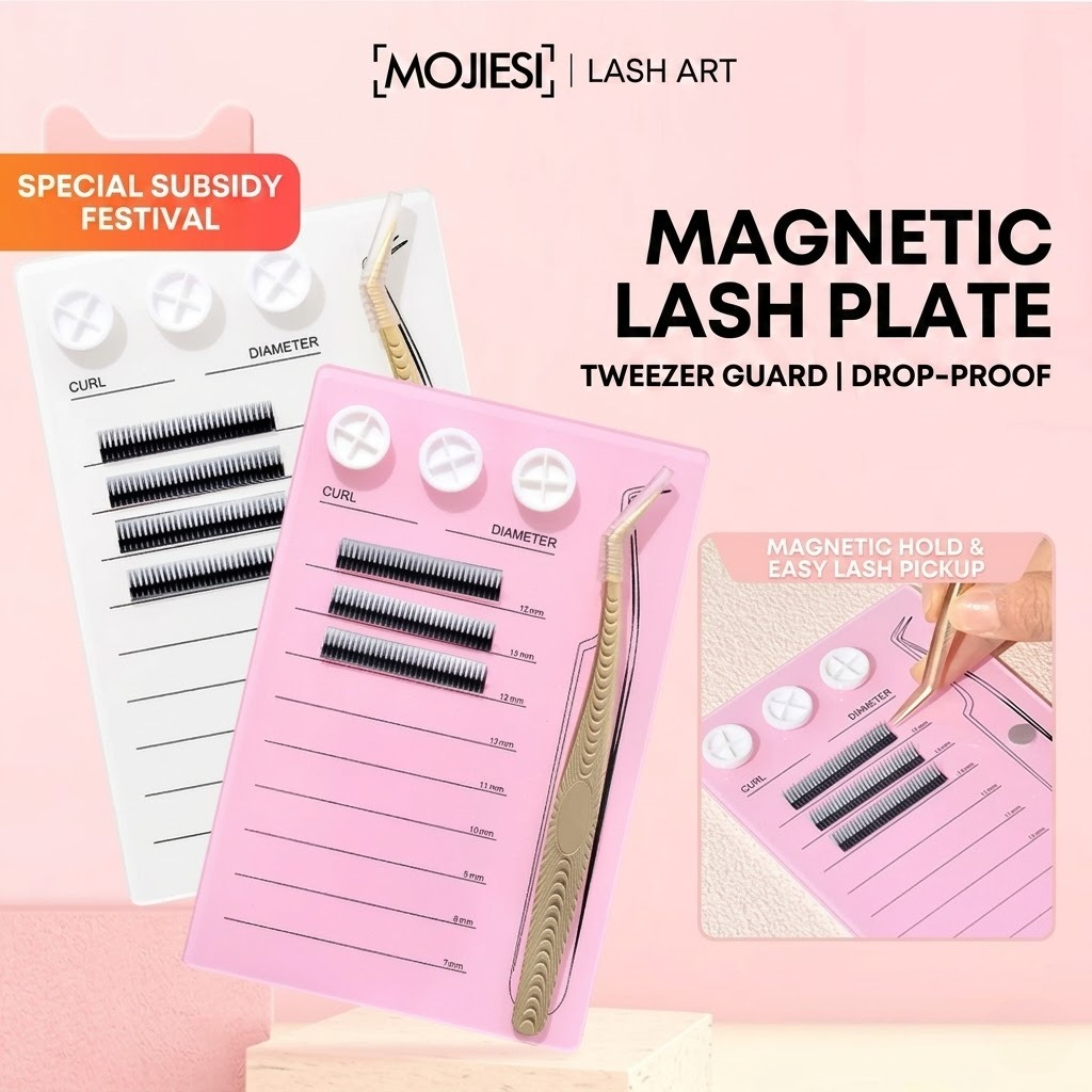 Lash Tile Palette - マグネット式まつげエクステパレット＆グルーホルダーパッド、アクリル製まつげタイルオーガナイザー、ボリュームファンニングトレイ