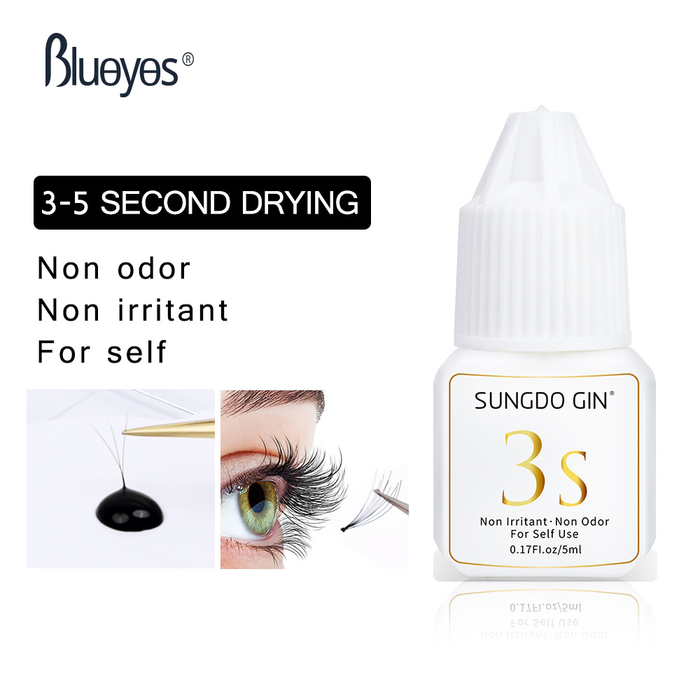 Eyelash Extension Eye Irritation - まつげエクステンション接着剤 3S 速乾性 5 ミリリットル黒まつげ接着剤無臭無刺激性開眼使用メイクツールつけまつげ接着剤