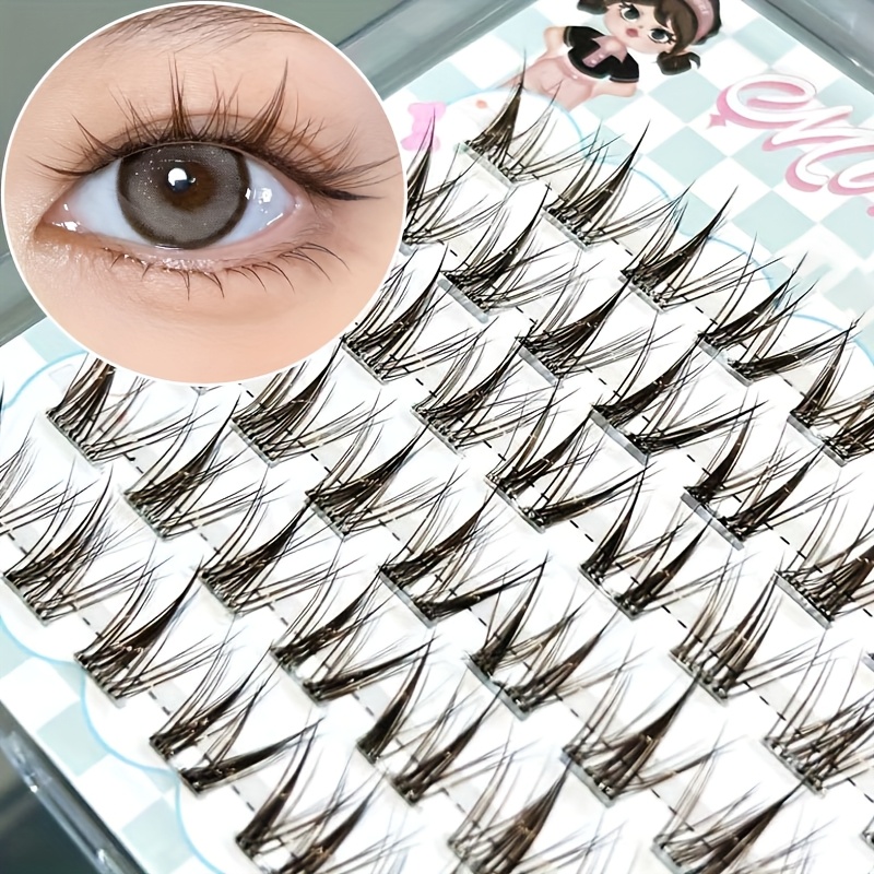 Lash Adhesive Glue - ミクシャオヘ ライトブラウン グルーフリー クラスターラッシュ 48本入り Cカール