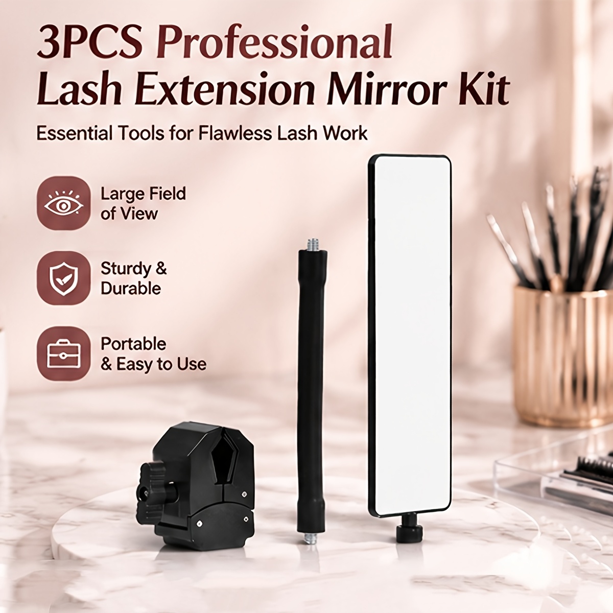 Lash Tile Palette - 3個入りプロ用まつげエクステンションミラーセット HD広視野まつげチェックミラー スタンド付きトレイパレット まつげ技術者サロン用品
