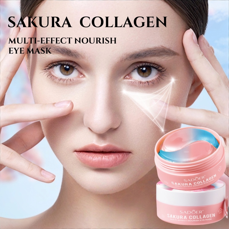 Eye Pad Collagen - 60枚入りサクラコラーゲンマルチエフェクト栄養アイマスク。効果的に目の周りの明るいベージュ色のエリアを保湿し、引き締め、明るくすることができ、明るいベージュ色のエリアをより明るく弾力的に保ち、くすみや乾燥に別れを告げます。 乾燥した目に深い潤いを与え、栄養を与えます。ライトベージュの色で、潤いを与え、ハリを与え、目元の肌を滑らかで柔らかくします。 低刺激性でアルコールフリー、すべての肌タイプに適しています。