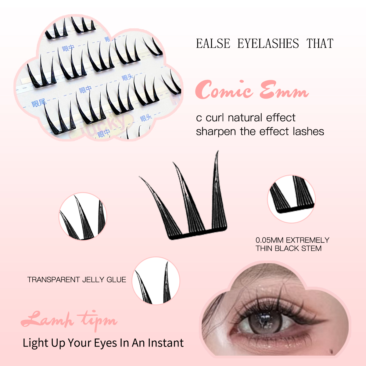 簡単装着スナップオンまつげクラスター、接着剤不要、超軽量スト - Eyelash Extension Human Hair のレビューと価格