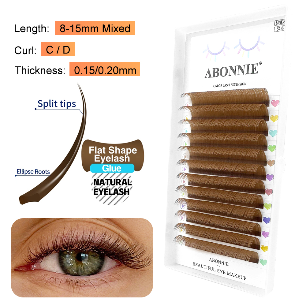 ABONNIE ブラウン楕円フラットまつげエクステンション  - Eyelash Extension Human Hair のレビューと価格